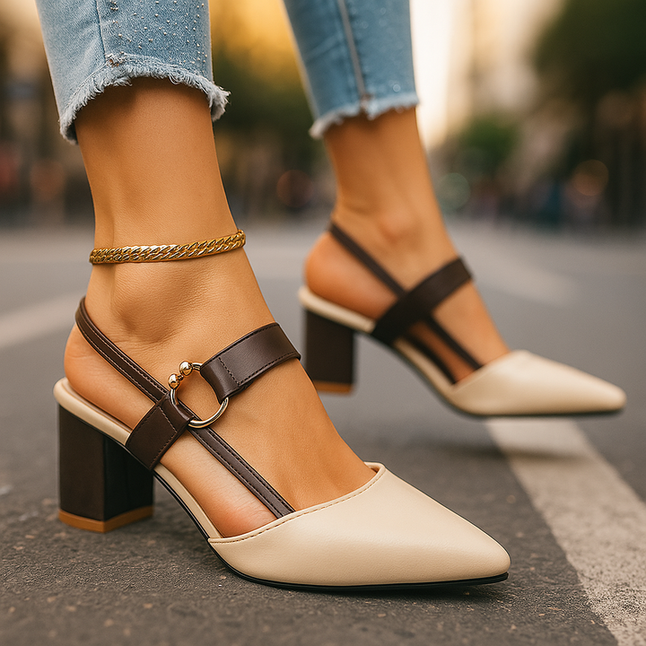 Nadine | Elegant Gold Heels with Premium Leather &amp; Chic Ring Detail 0