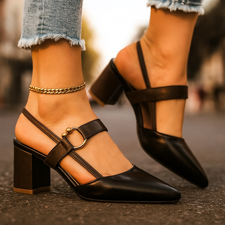 Nadine | Elegant Gold Heels with Premium Leather &amp; Chic Ring Detail 2