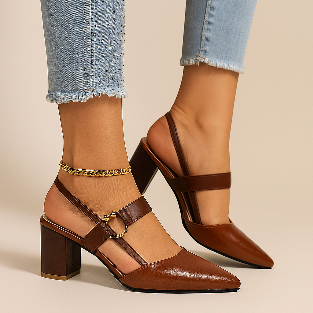 Nadine | Elegant Gold Heels with Premium Leather &amp; Chic Ring Detail 4