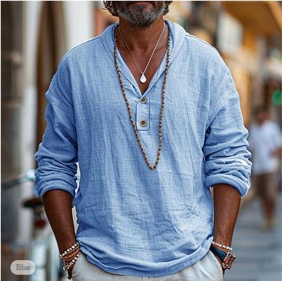 Nathan | Casual Long Sleeve Linen Popover Shirt 0