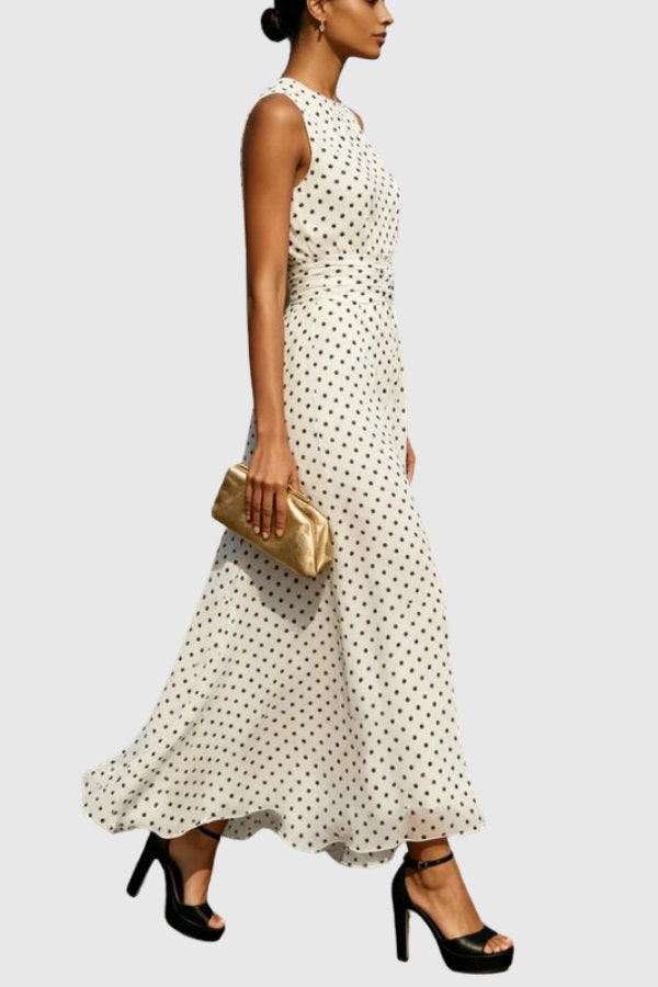 Nicole | Polka Dot Sleeveless Ruffle Hem Maxi Dress 2