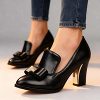 Elena | Premium Bow Detail Block Heel Pumps