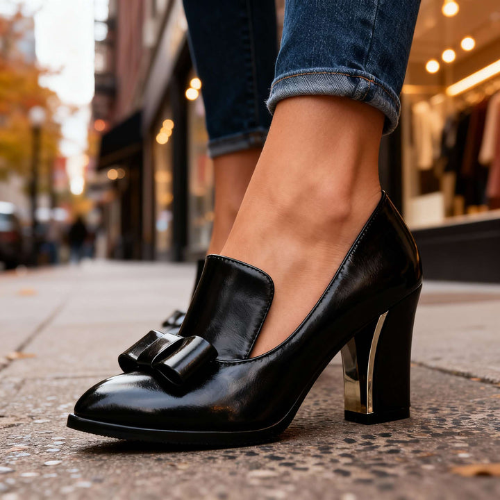 Nora | Elegant Bow Detail Block Heel Pumps 1