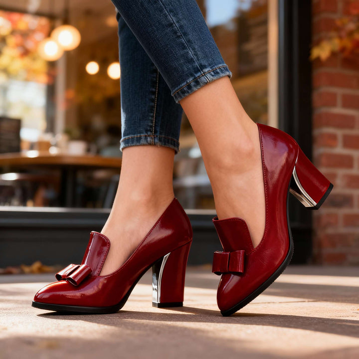 Nora | Elegant Bow Detail Block Heel Pumps 5