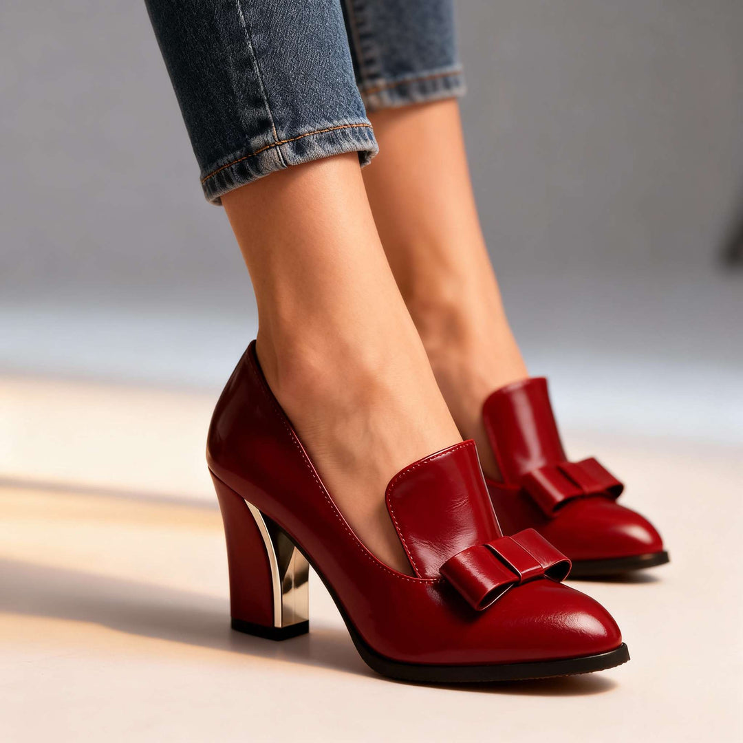 Nora | Elegant Bow Detail Block Heel Pumps 7