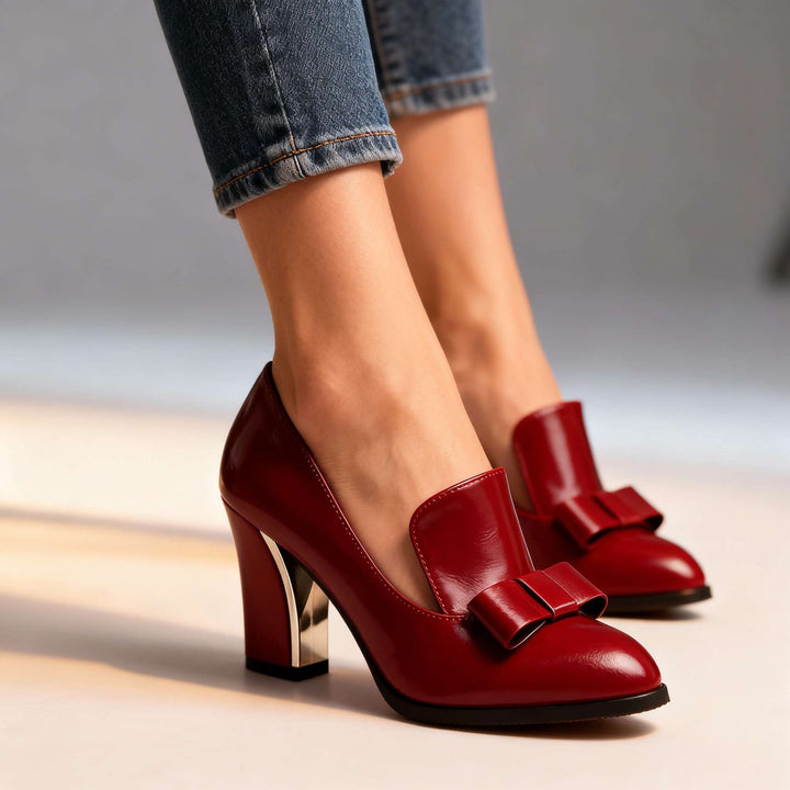 Nora | Elegant Bow Detail Block Heel Pumps 7