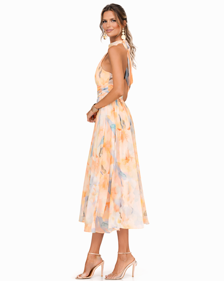 Nora | Elegant Watercolor Halter Maxi Dress 2