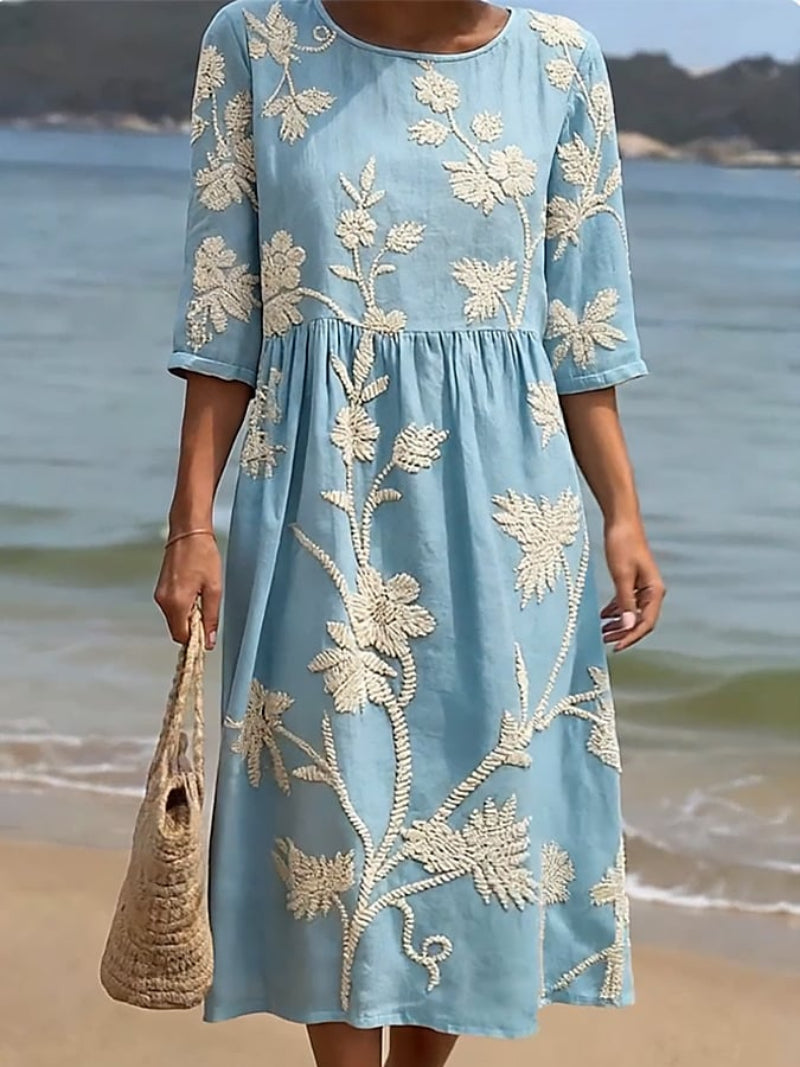 Olivia | Elegant Floral Embroidered Midi Dress – Perfect for Wedding Guests & Summer Events 1