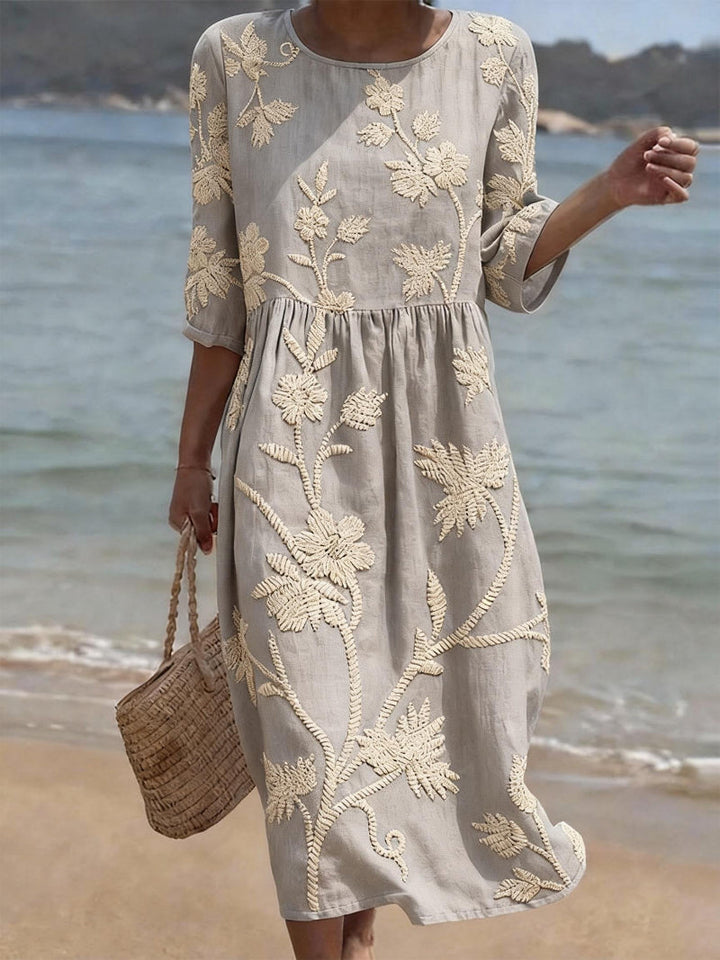 Olivia | Elegant Floral Embroidered Midi Dress – Perfect for Wedding Guests & Summer Events 5