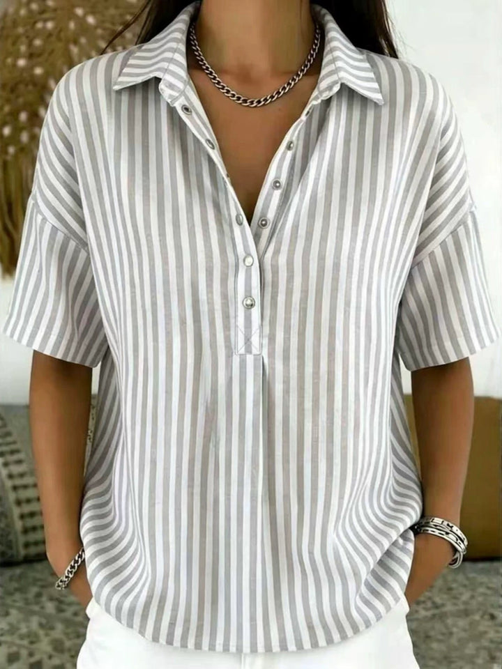 Penelope | Comfortable And Chic Striped Collared Blouse 7