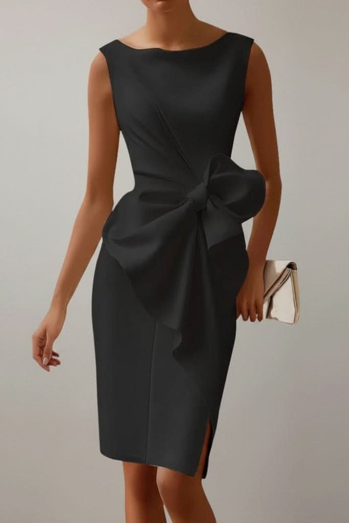 Penelope | Elegant Sleeveless Bow-Detail Cocktail Midi Dress 5