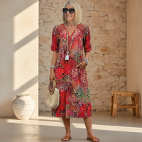 Katrin | Lebhaftes botanisches gemustertes Midikleid