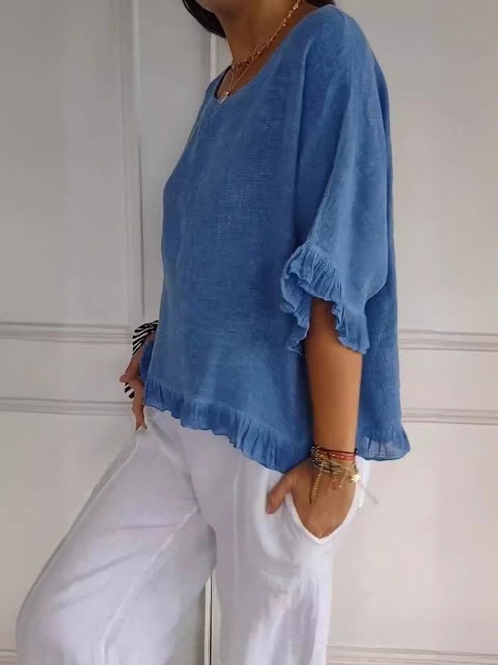 Scarlett | Comfortable And Warm Frayed-Hem Linen-Look Blouse 2