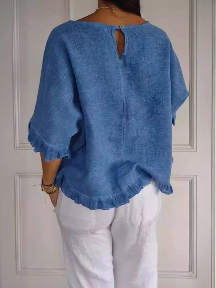 Scarlett | Comfortable And Warm Frayed-Hem Linen-Look Blouse 3