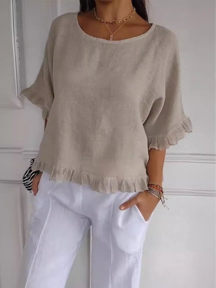 Scarlett | Comfortable And Warm Frayed-Hem Linen-Look Blouse 5