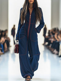 Julianne | Sophisticated Zip Front Wide Leg Jumpsuit