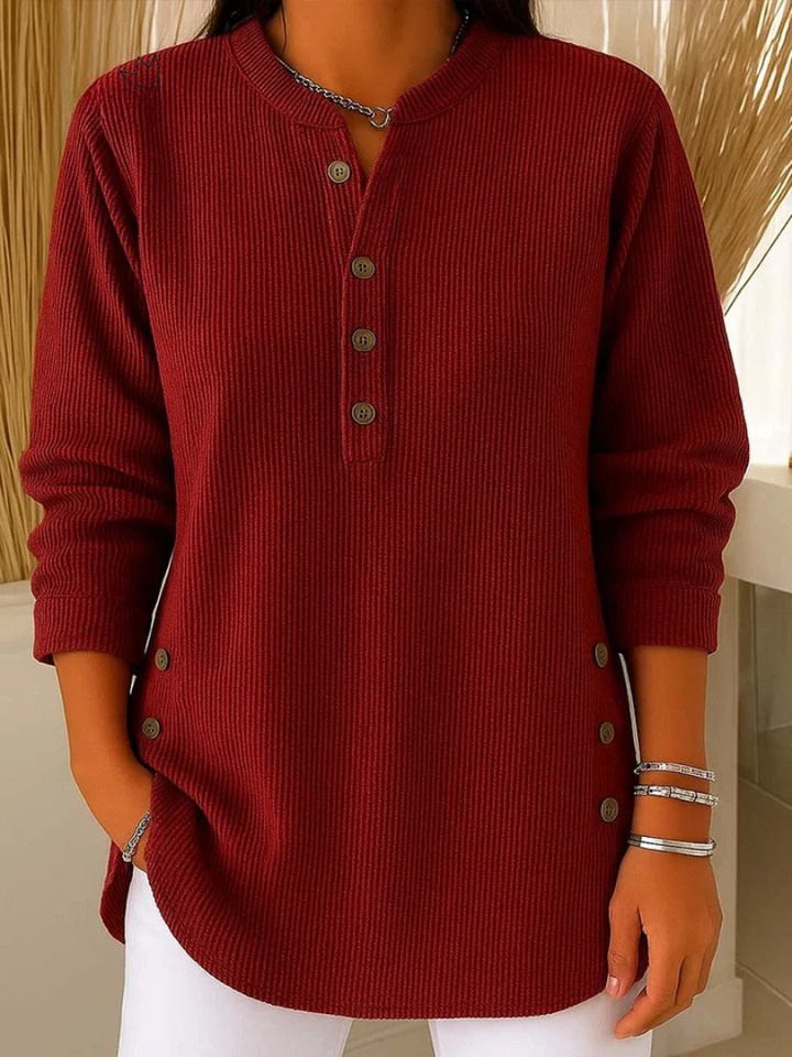 Sophie | Premium Ribbed Long Sleeve Henley Top 1