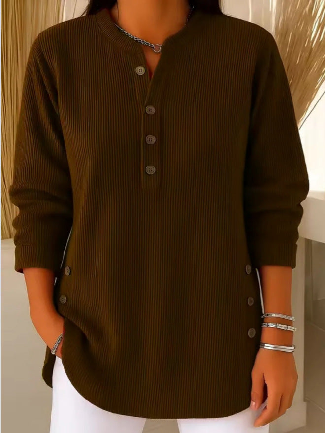 Sophie | Premium Ribbed Long Sleeve Henley Top 5