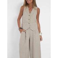 Isabella | Elegant Linen Vest And Wide Leg Trouser Set