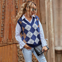 Julia | Timeless and Elegant Checked V-Neck Knit Vest