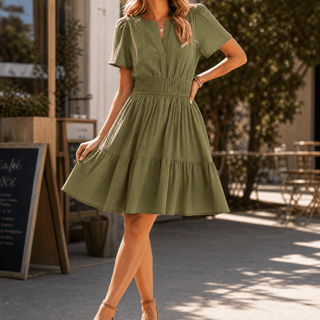 Solenna | Smocked Waist Tiered Mini Dress for Women