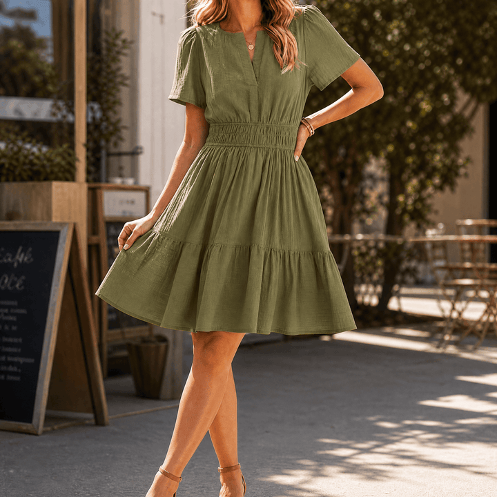 Solenna | Smocked Waist Tiered Mini Dress for Women