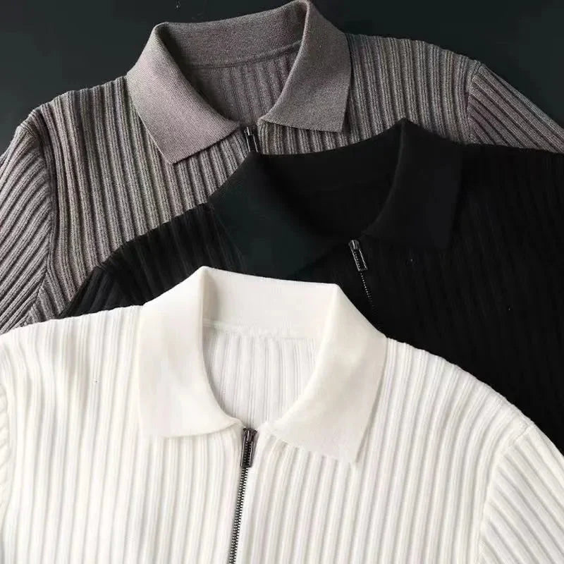 Refined | Striped Pattern Zip Sweater for Men