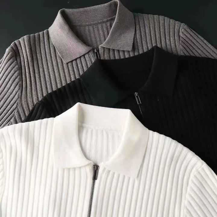 Refined | Striped Pattern Zip Sweater for Men