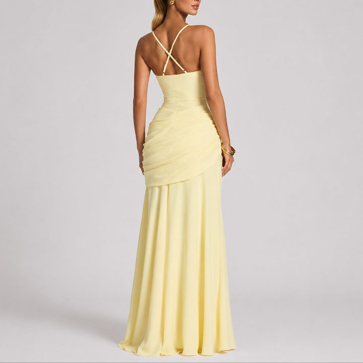Ava | Sophisticated Fall Wedding Ruched Square-Neck Maxi Dress