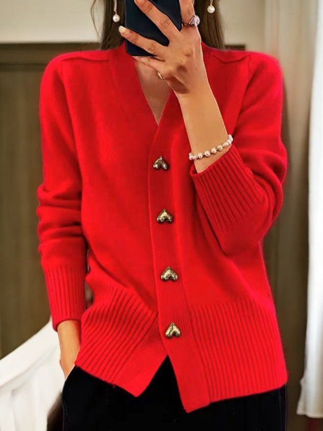 Angelika | Elegant and Comfortable Heart Button Knit Cardigan