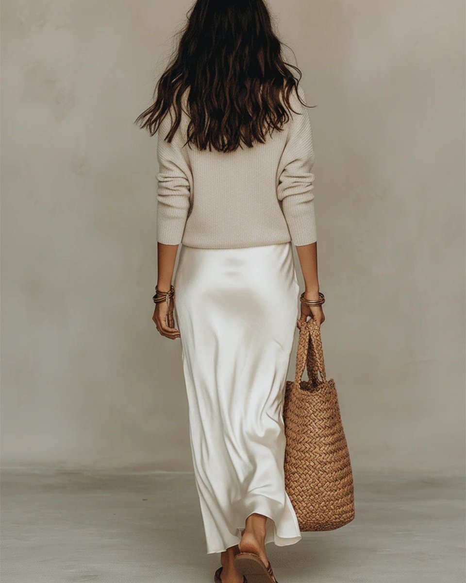 Sienna | Abito midi elegante e versatile in raso con maniche lunghe