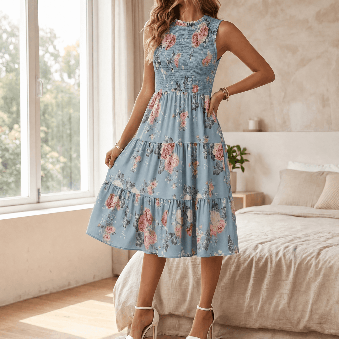 Florenza | Midi Dress – Floral Smocked Design for Women