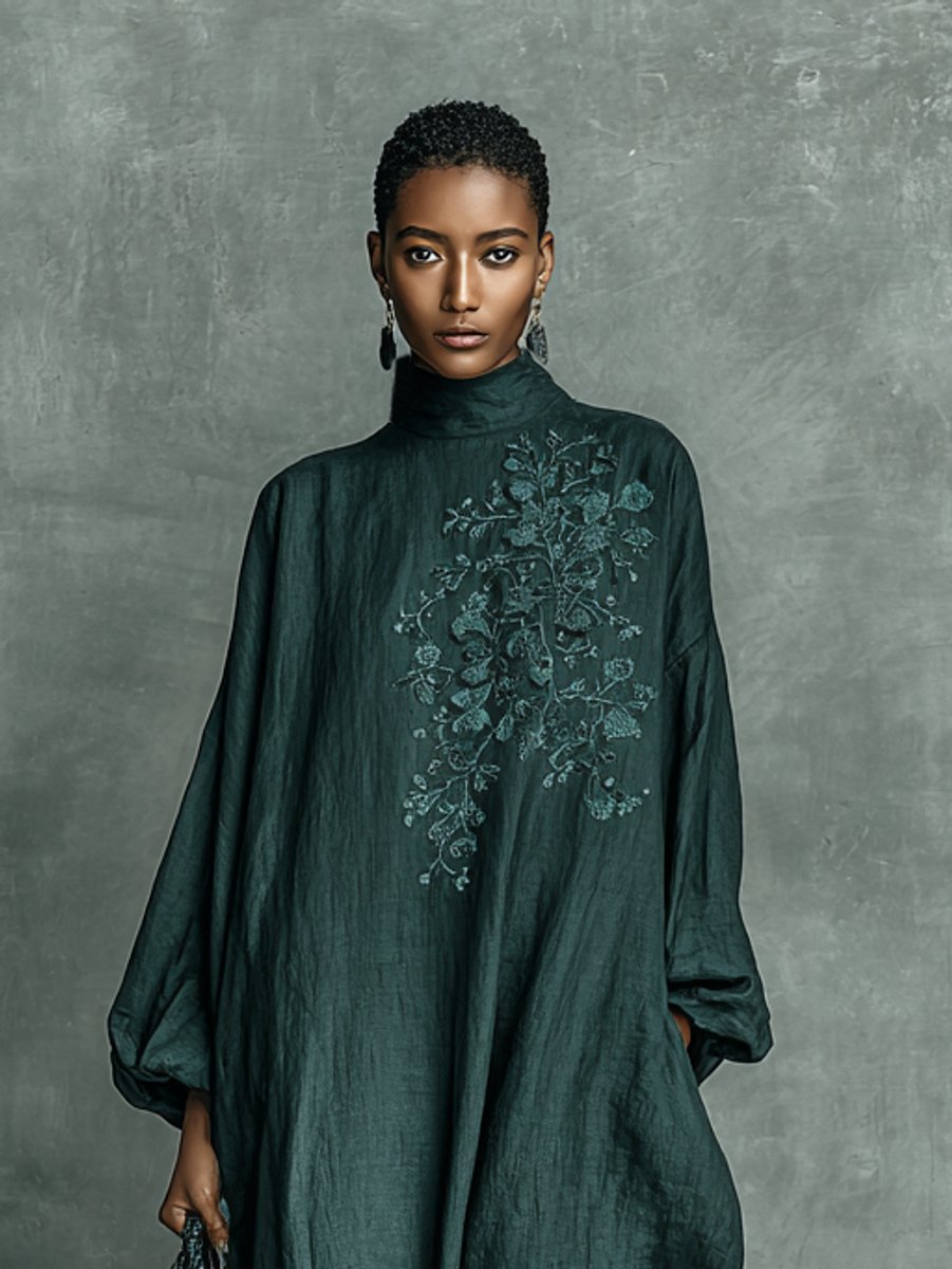 Emily | Robe longue élégante à manches longues et broderies florales