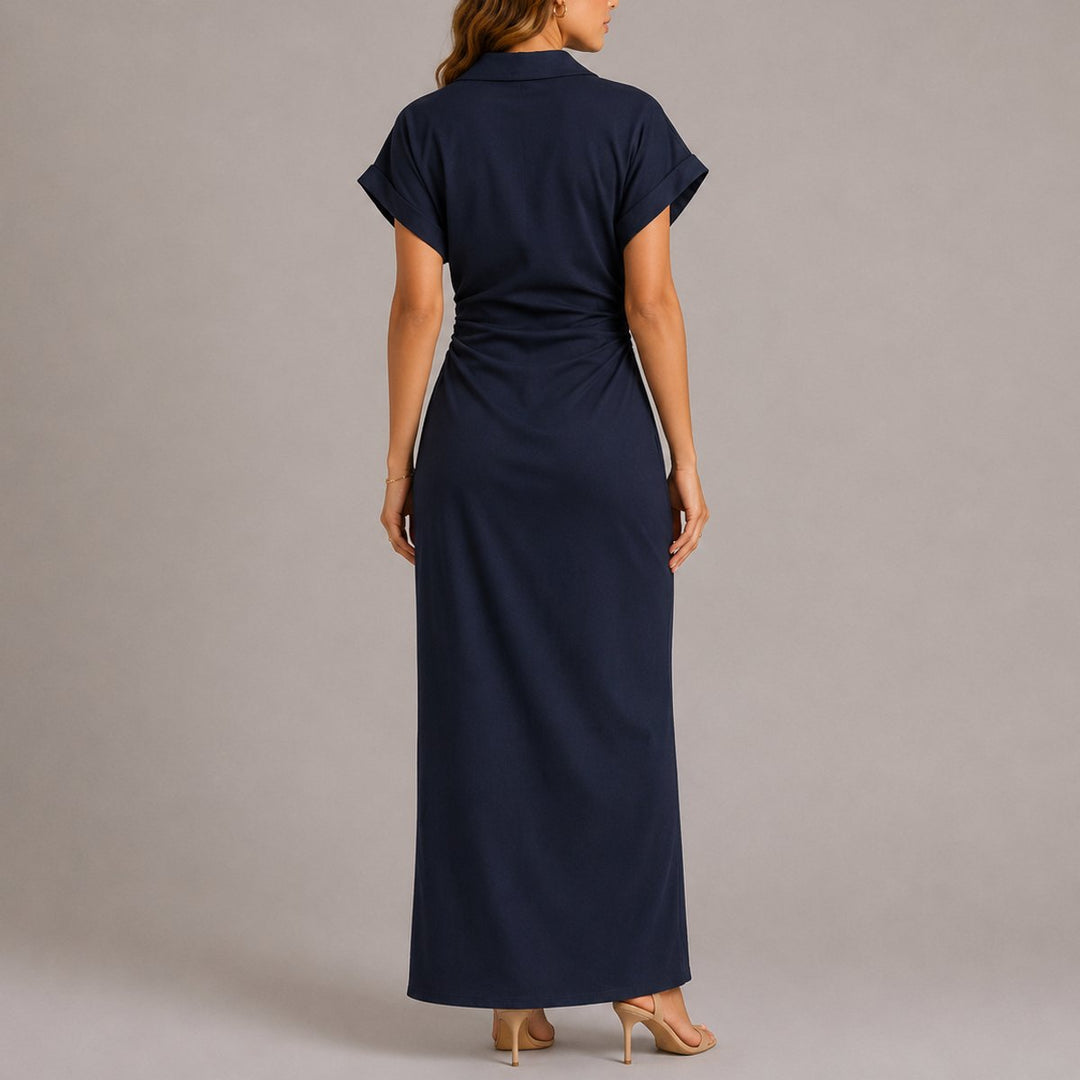 Olivia | Abito lungo a camicia chic e raffinato da matrimonio autunnale