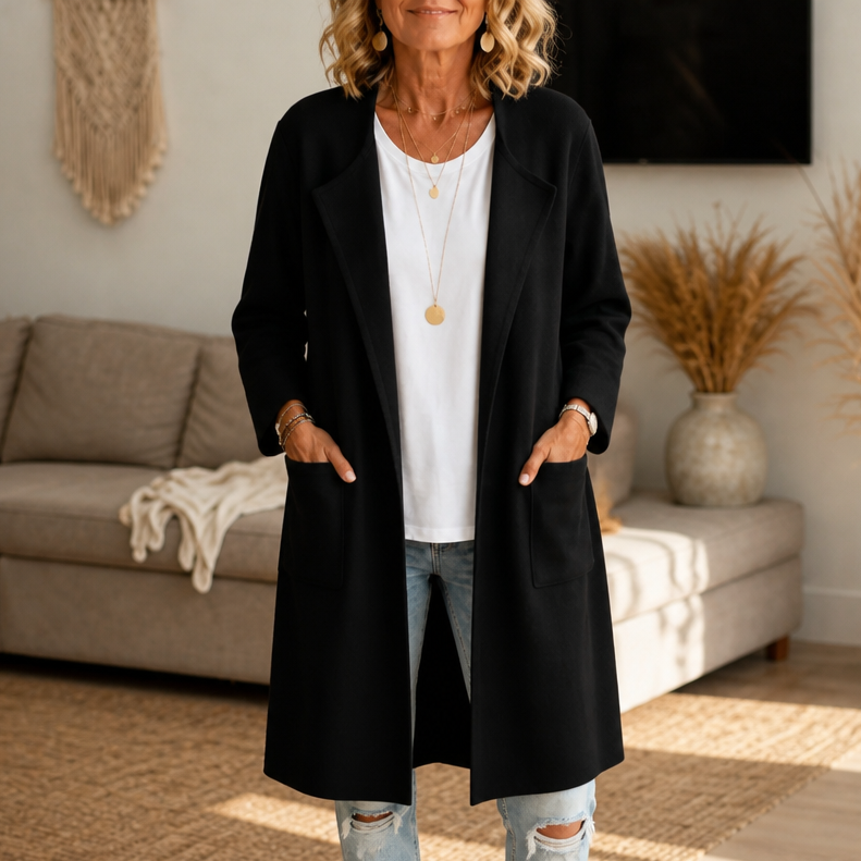 Draperie | Open-Front Longline Coat – Soft Wool-Look Style
