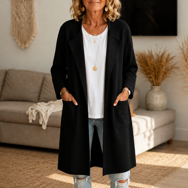 Draperie | Open-Front Longline Coat – Soft Wool-Look Style