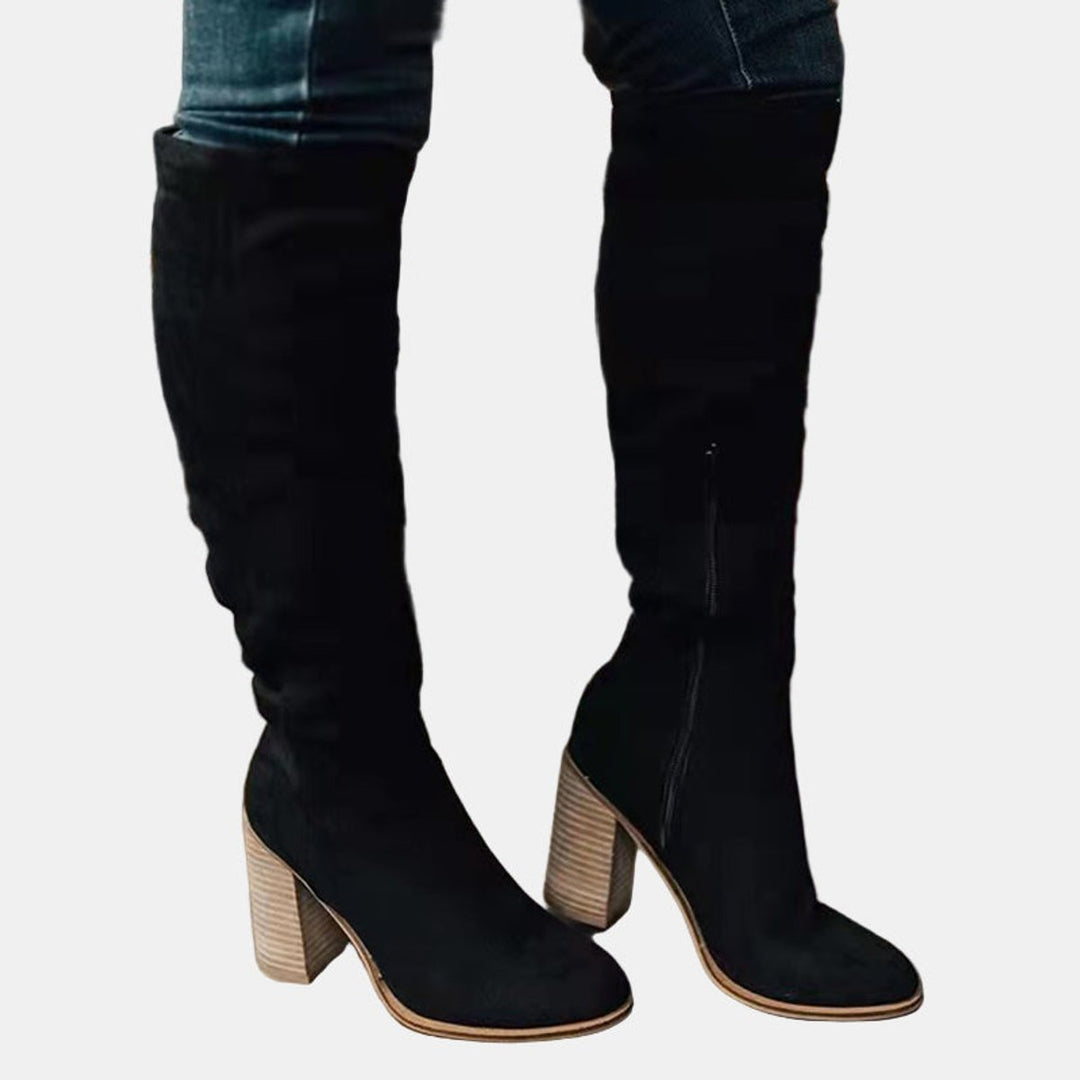 Lena | Elegant And Comfortable Stretch Block Heel Knee High Boots