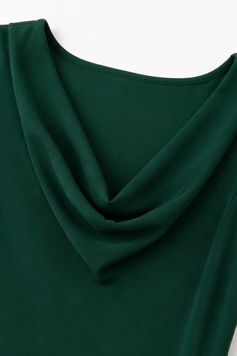 Coverlyn | Cowl Neck A-Line Dress with Lace Sleeves