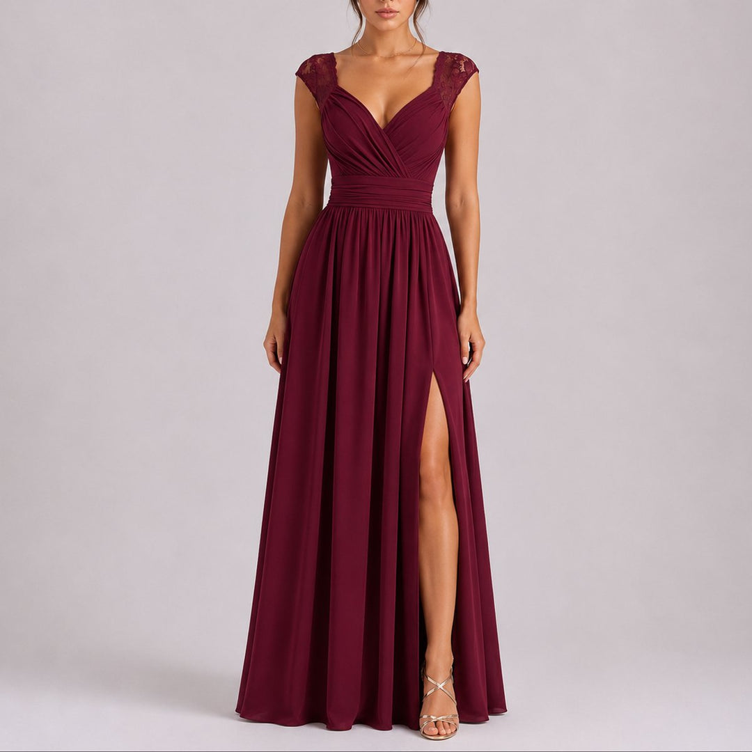 Amelia | Stylish and Romantic Fall Wedding Lace Wrap Maxi Dress