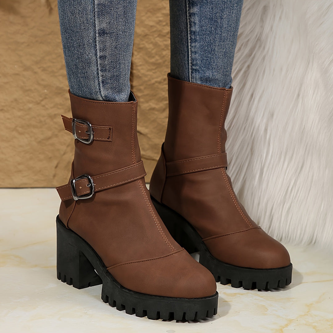 Elowen | Stylish Chunky Block Heel Ankle Boots