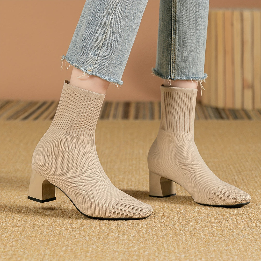 Eleanor | Comfortable Stretch-Knit Square-Toe Ankle Boots