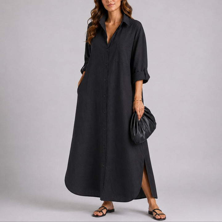 Elizabeth | Abito lungo oversize casual e comodo in lino da matrimonio autunnale