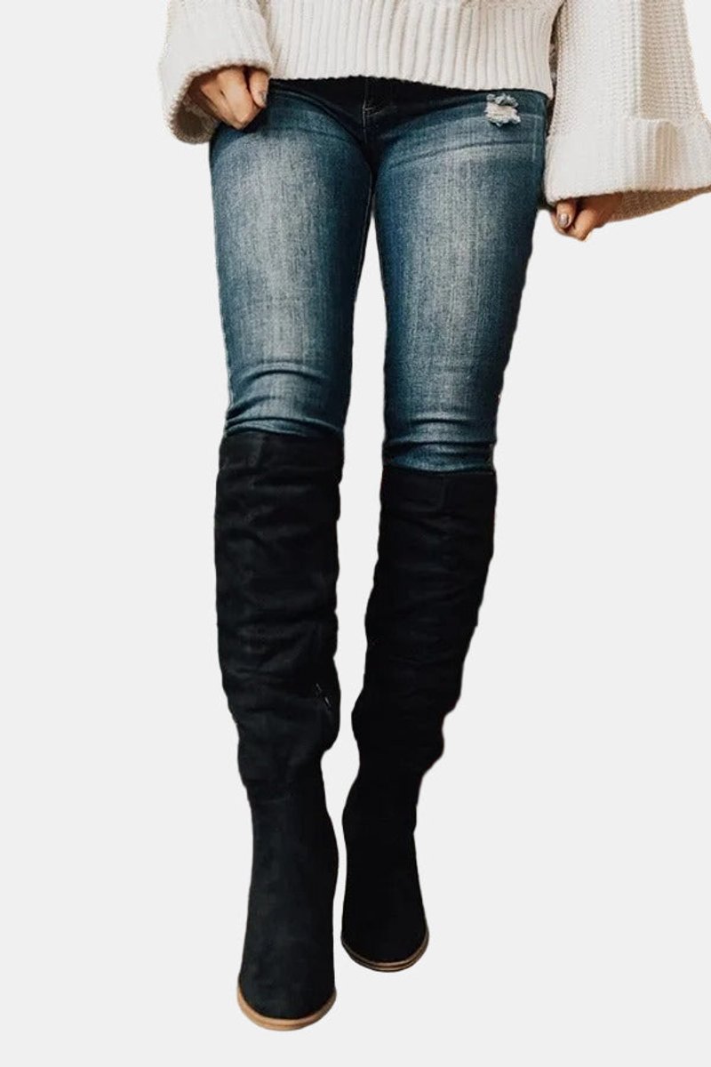 Lena | Elegant And Comfortable Stretch Block Heel Knee High Boots
