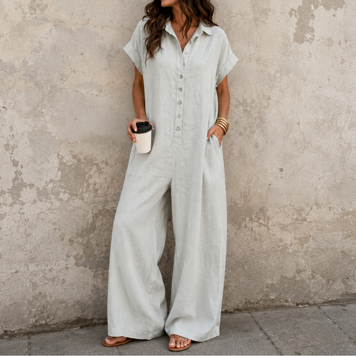 Fauxmalwear | Wide-Leg Jumpsuit – Button-Front Shirt Collar Style
