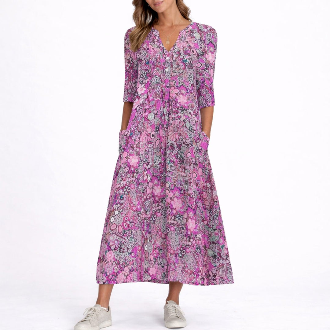 Emma | Floral Fall Wedding V-Neck Midi Dress