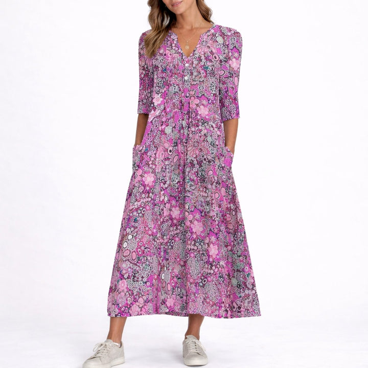 Emma | Floral Fall Wedding V-Neck Midi Dress