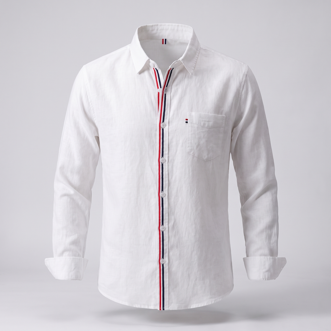 Emilio | Linen Shirt – Crisp Stripe-Trimmed Casual Style for Men