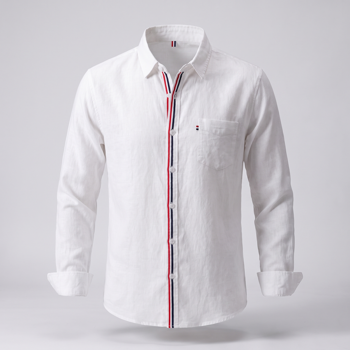 Emilio | Linen Shirt – Crisp Stripe-Trimmed Casual Style for Men
