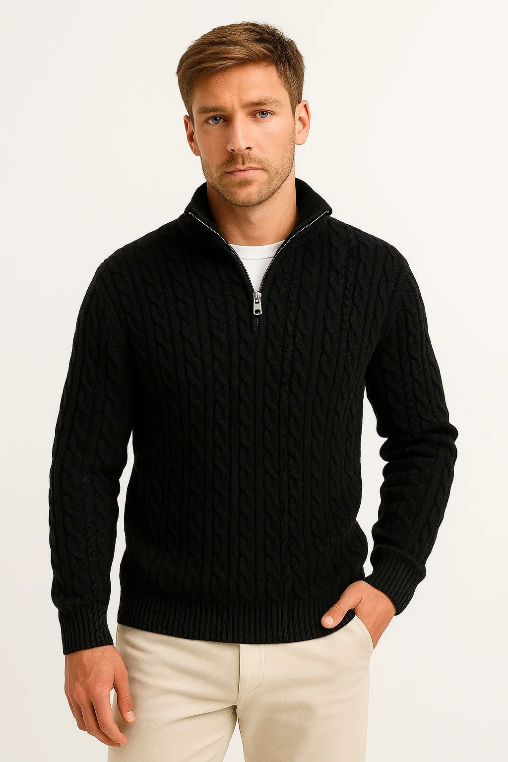 Steef | Cable Knit Sweater with Quarter-Zip