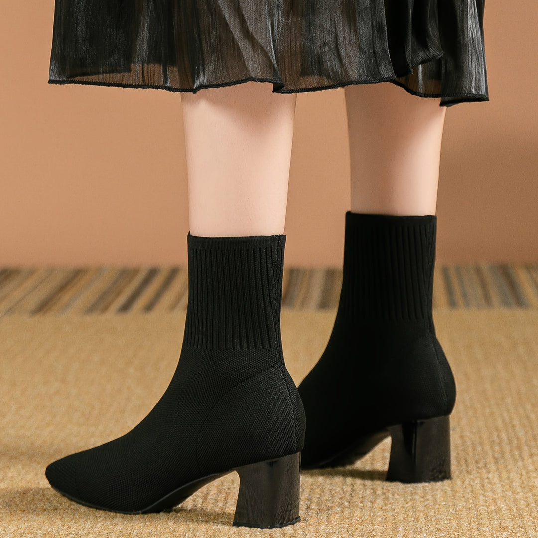 Eleanor | Comfortable Stretch-Knit Square-Toe Ankle Boots